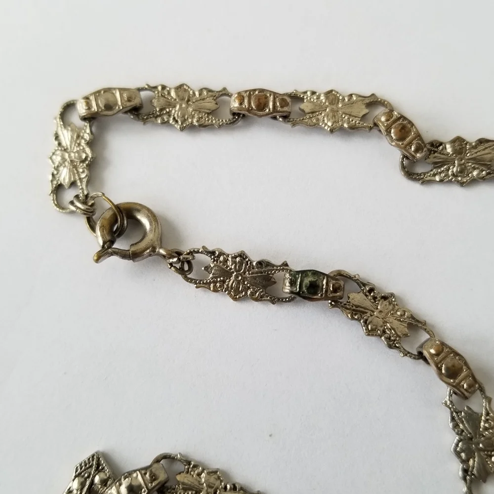 Relisted-Vintage Art Deco necklace blue glass silver tone choker - Picture 14 of 17